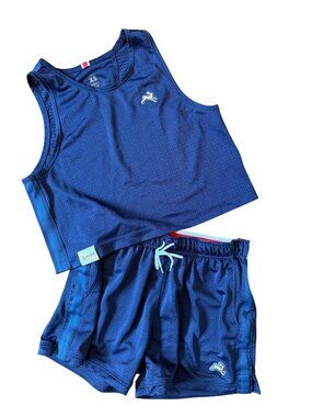 Tracksmith Fieldhouse Collection Navy Mesh Running Tank & Shorts Set Womens XS